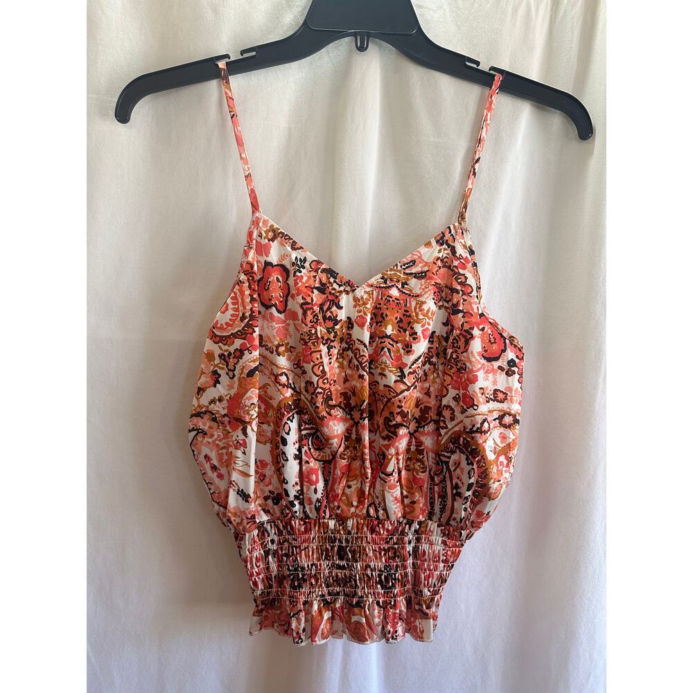 Daytrip Paisley Floral Smocked Hem Cami Tank - Pink/Coral/Cream